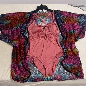 Bundle of one piece swimsuit and coverup in perfect conditions size M.